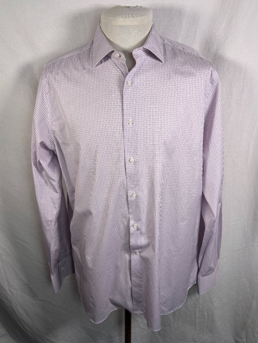 Canali 1934 Mens 17 Purple Gingham Cotton Dress Shirt Made in Italy